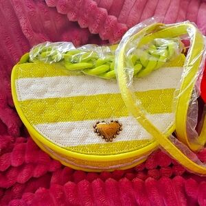 Yellow and White Striped Handbag